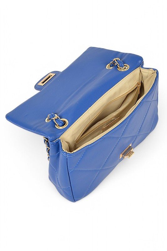 Quilted Twist Lock Classy Shoulder Bag - Blu Lotus Boutique
