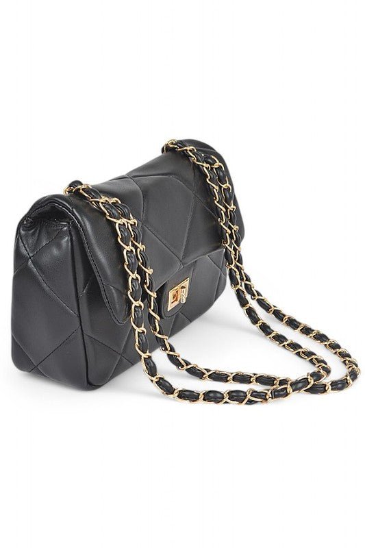 Quilted Twist Lock Classy Shoulder Bag - Blu Lotus Boutique