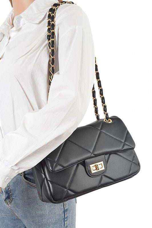 Quilted Twist Lock Classy Shoulder Bag - Blu Lotus Boutique