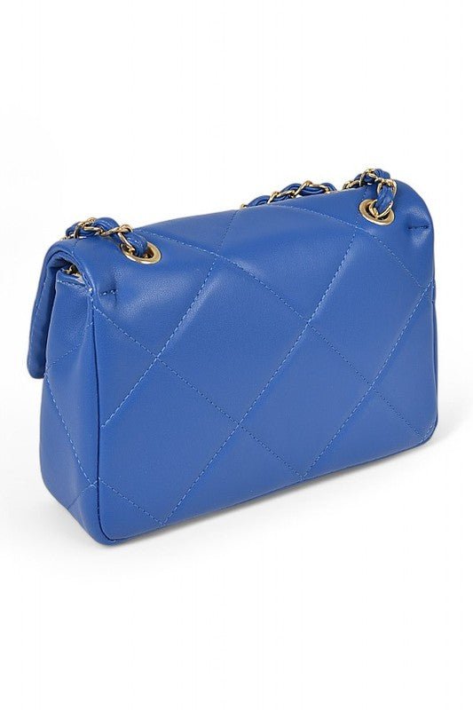 Quilted Twist Lock Classy Shoulder Bag - Blu Lotus Boutique