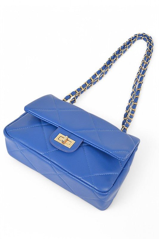 Quilted Twist Lock Classy Shoulder Bag - Blu Lotus Boutique