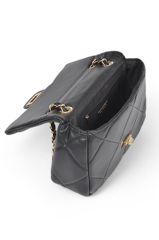 Quilted Twist Lock Classy Shoulder Bag - Blu Lotus Boutique