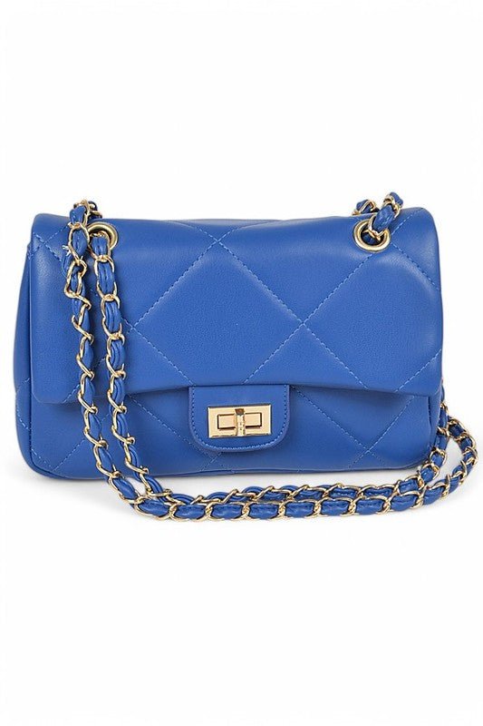 Quilted Twist Lock Classy Shoulder Bag - Blu Lotus Boutique