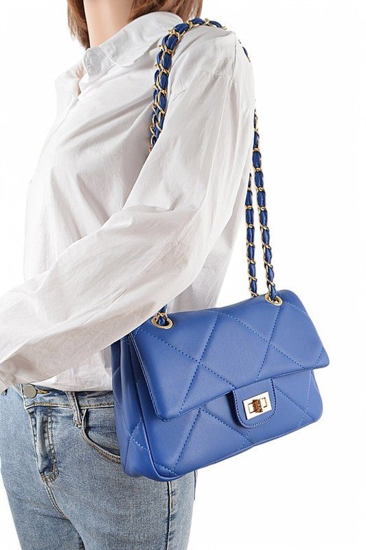 Quilted Twist Lock Classy Shoulder Bag - Blu Lotus Boutique