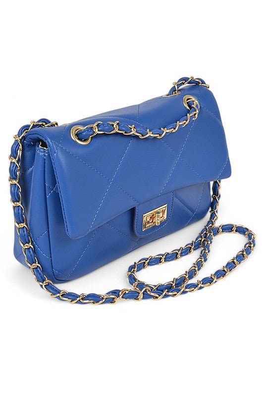 Quilted Twist Lock Classy Shoulder Bag - Blu Lotus Boutique