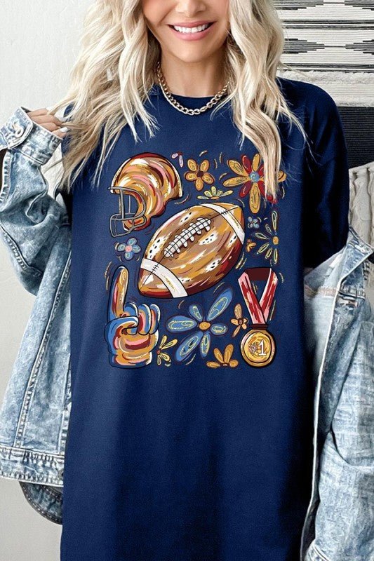 Retro Floral Football Plus Heavy Cotton Tee - Blu Lotus Boutique