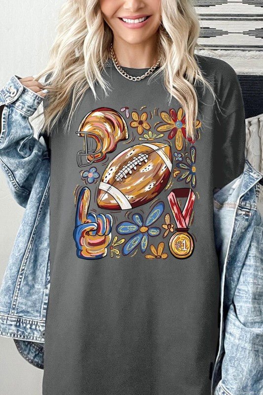 Retro Floral Football Plus Heavy Cotton Tee - Blu Lotus Boutique