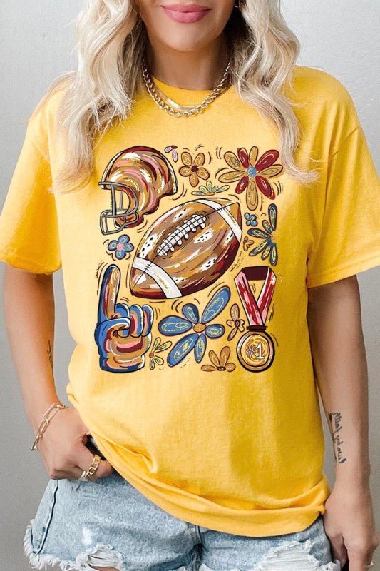 Retro Floral Football Plus Heavy Cotton Tee - Blu Lotus Boutique