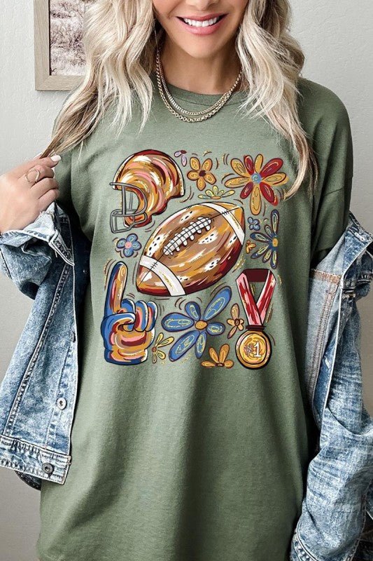 Retro Floral Football Plus Heavy Cotton Tee - Blu Lotus Boutique