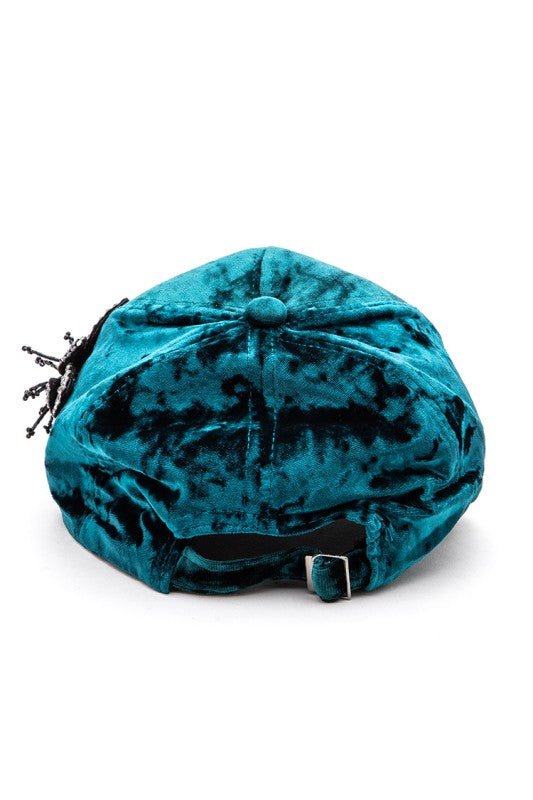 Rhinestone Flower Velour Cap - Blu Lotus Boutique