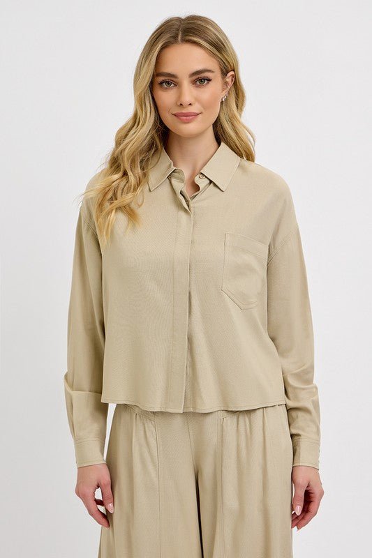 RISEN Button Down Long Sleeve Shirt - Blu Lotus Boutique