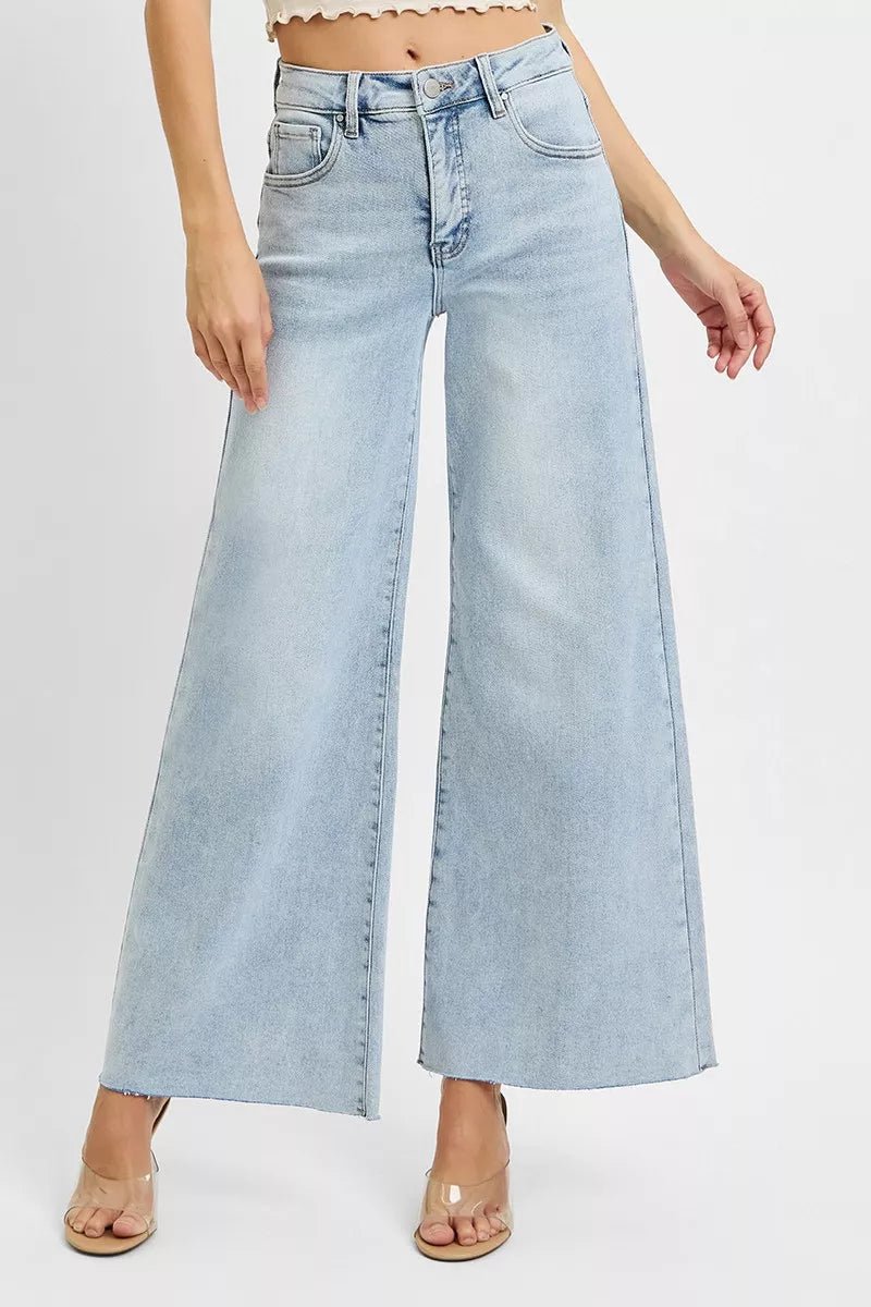 RISEN Full Size High Rise Ankle Wide Palazzo Jeans Plus Size - Blu Lotus Boutique