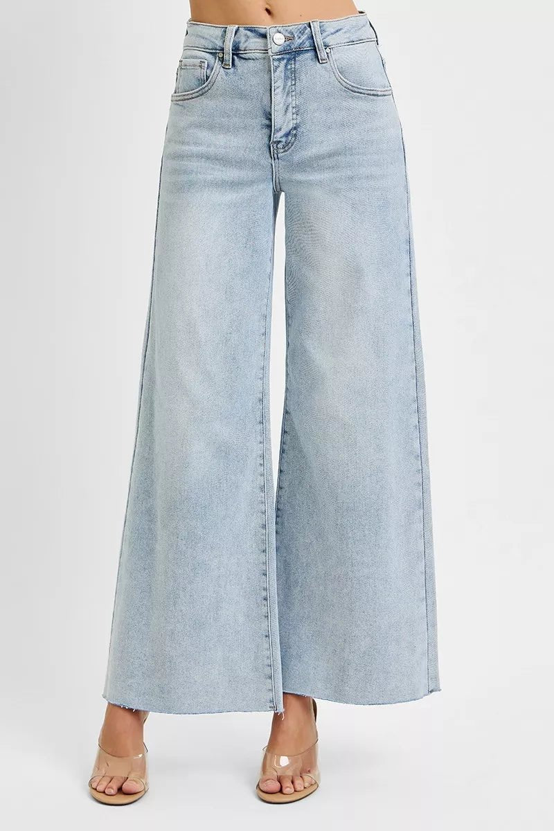 RISEN Full Size High Rise Ankle Wide Palazzo Jeans Plus Size - Blu Lotus Boutique