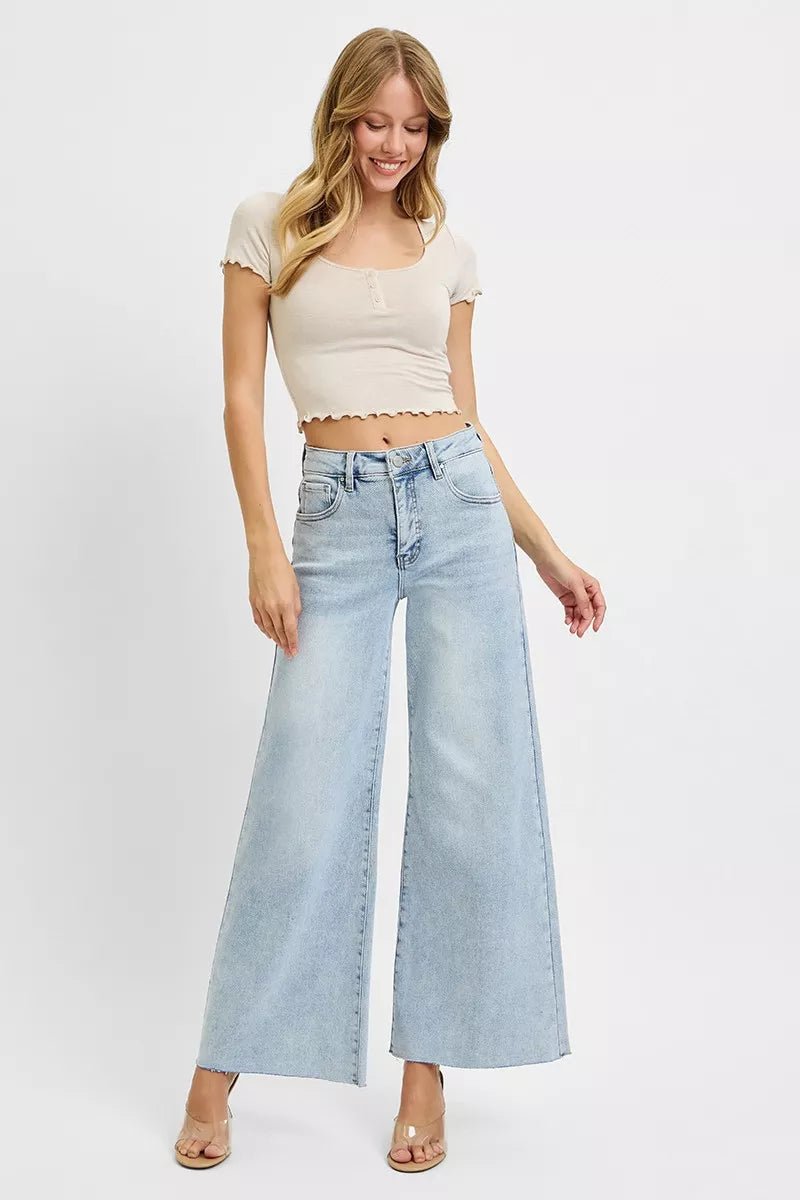 RISEN Full Size High Rise Ankle Wide Palazzo Jeans Plus Size - Blu Lotus Boutique