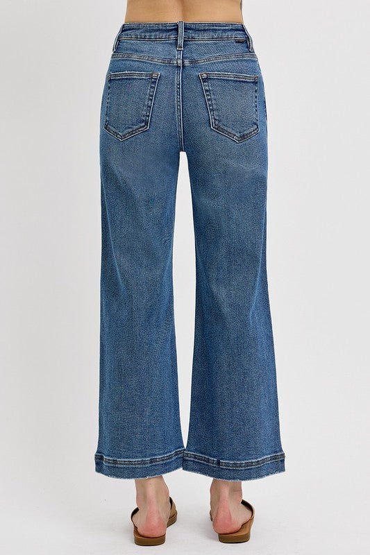 RISEN Full Size High Rise Crop Wide Leg Front Yoke Detail Jeans Plus Size - Blu Lotus Boutique
