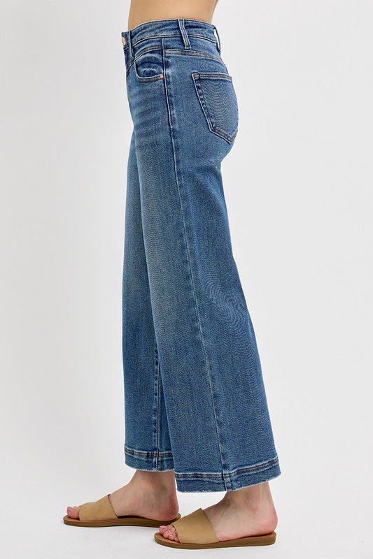RISEN Full Size High Rise Crop Wide Leg Front Yoke Detail Jeans Plus Size - Blu Lotus Boutique