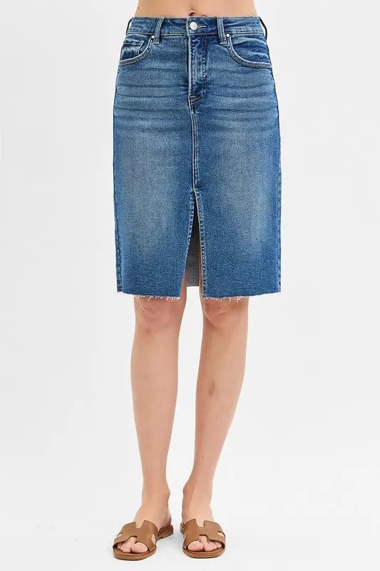 RISEN Full Size High Rise Front Slit Pencil Skirts Plus Size - Blu Lotus Boutique