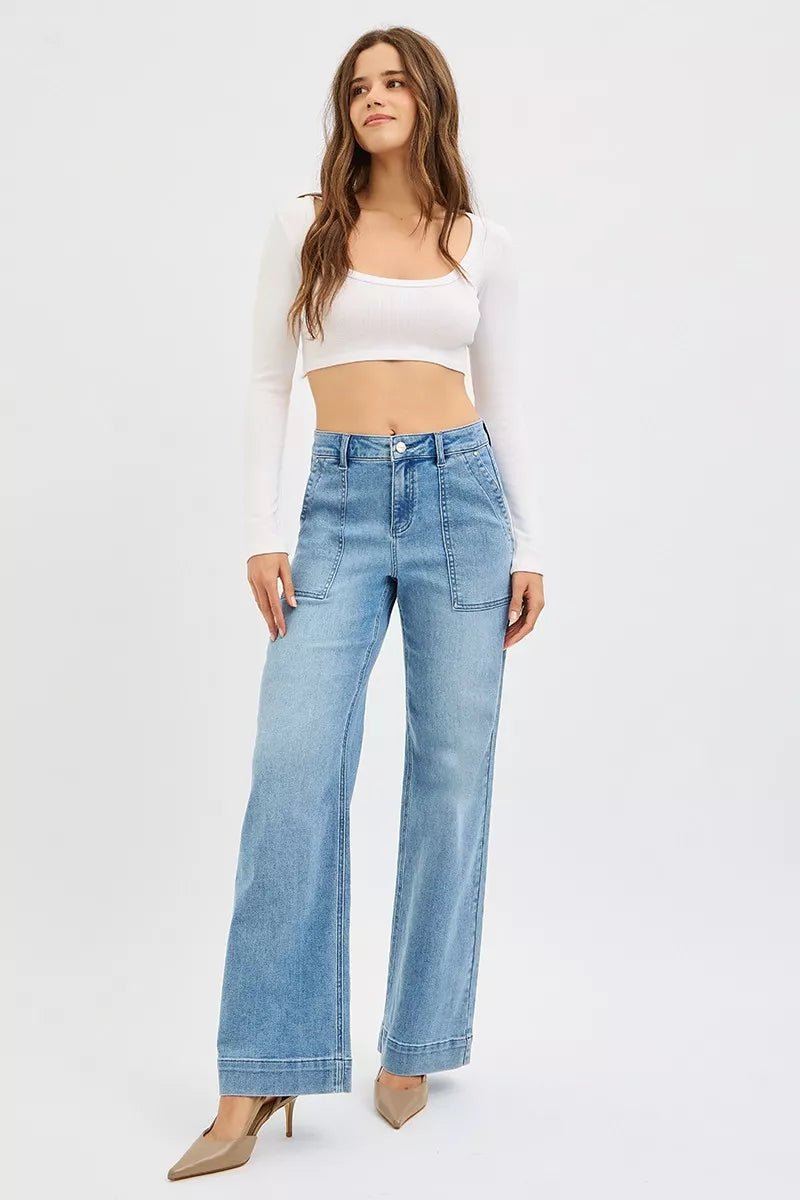 RISEN Full Size High Rise Straight Leg Jeans with Front Pockets Plus Size - Blu Lotus Boutique