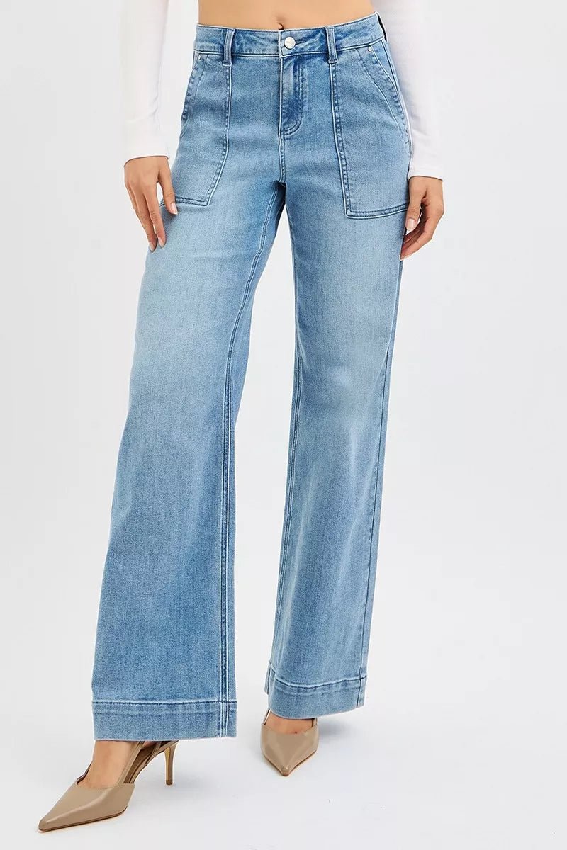 RISEN Full Size High Rise Straight Leg Jeans with Front Pockets Plus Size - Blu Lotus Boutique