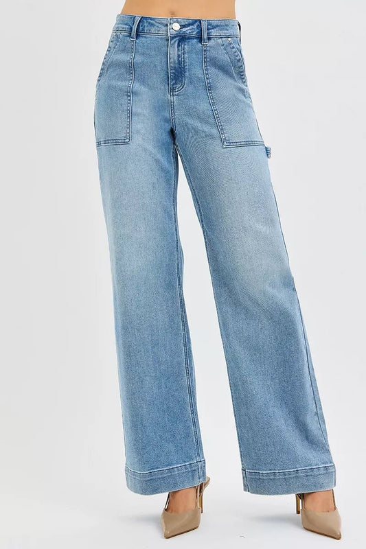 RISEN Full Size High Rise Straight Leg Jeans with Front Pockets Plus Size - Blu Lotus Boutique