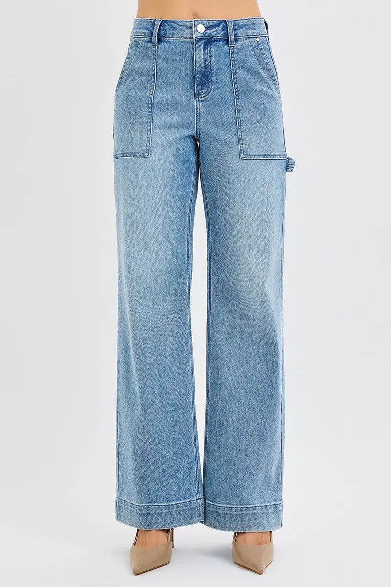 RISEN Full Size High Rise Straight Leg Jeans with Front Pockets Plus Size - Blu Lotus Boutique