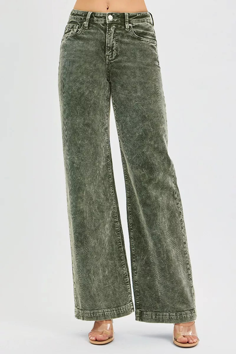 RISEN Full Size High Rise Wide Leg Corduroy Jeans Plus Size - Blu Lotus Boutique