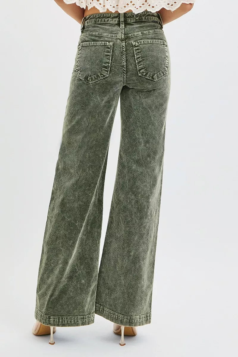 RISEN Full Size High Rise Wide Leg Corduroy Jeans Plus Size - Blu Lotus Boutique