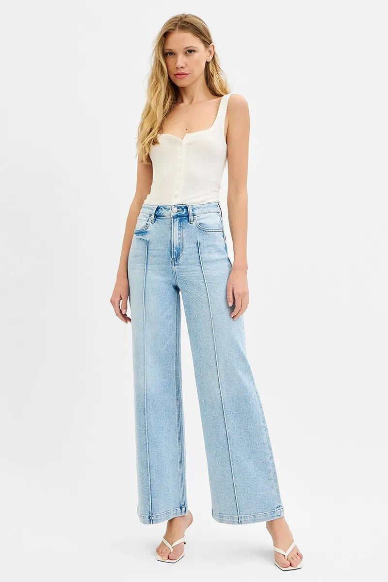 RISEN Full Size High Waist Wide Leg Pintuck Detailed Plus Size - Blu Lotus Boutique