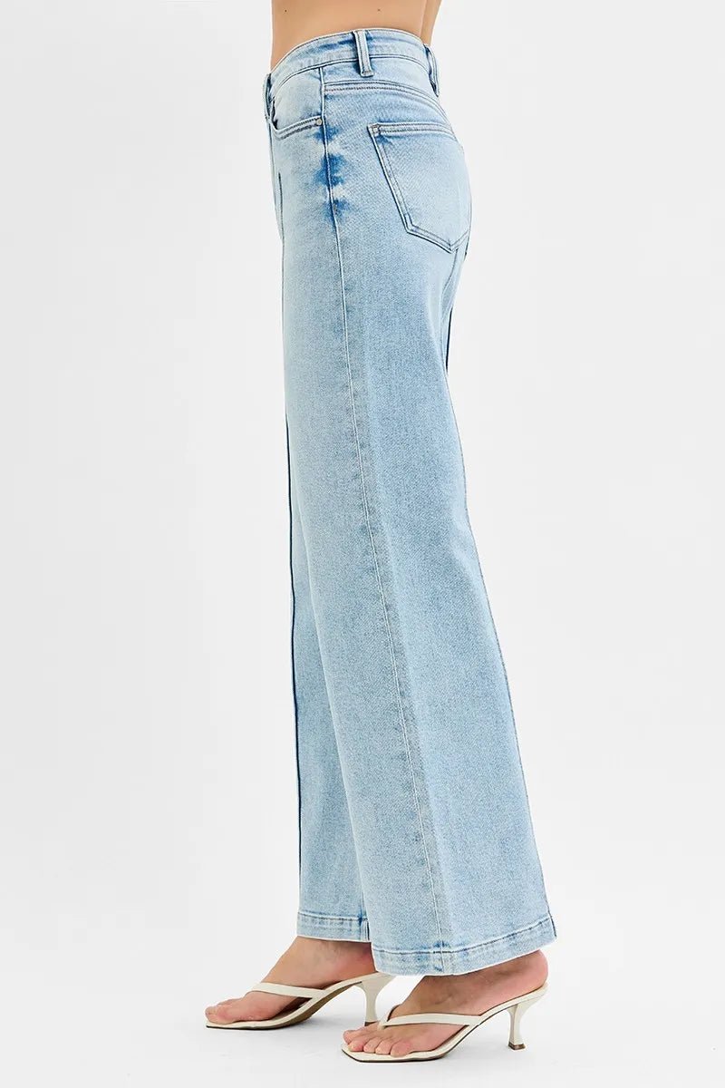 RISEN Full Size High Waist Wide Leg Pintuck Detailed Plus Size - Blu Lotus Boutique