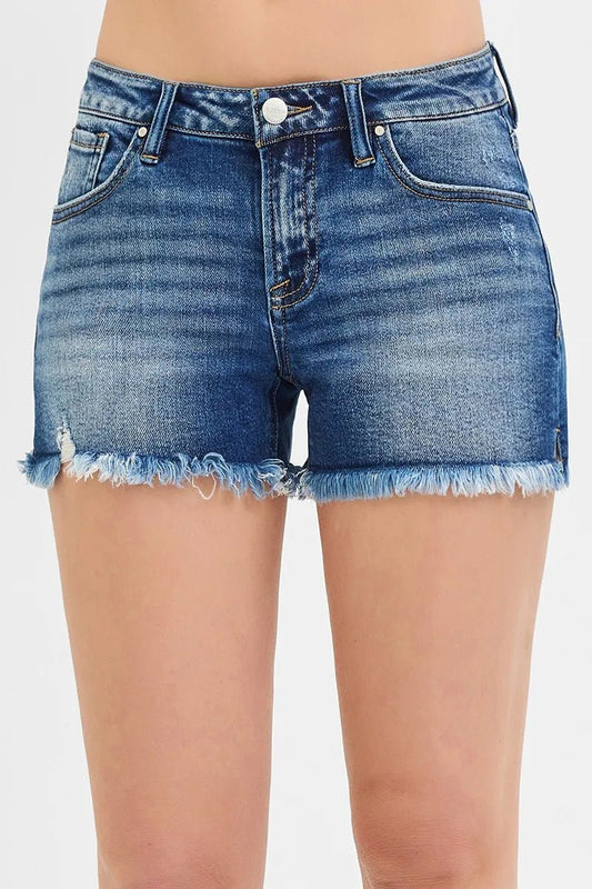 RISEN Full Size Low Rise Frayed Denim Shorts Plus Size - Blu Lotus Boutique