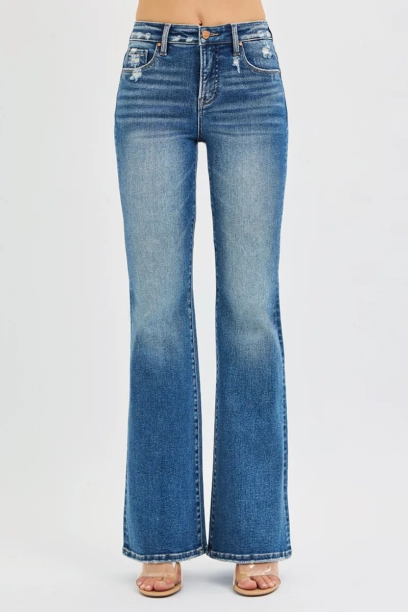 RISEN Full Size Tummy Control High Rise Flare Jeans Plus Size - Blu Lotus Boutique