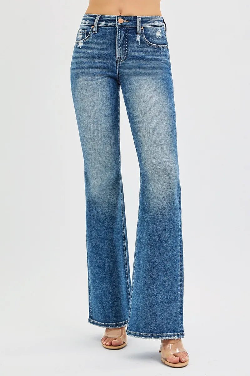 RISEN Full Size Tummy Control High Rise Flare Jeans Plus Size - Blu Lotus Boutique