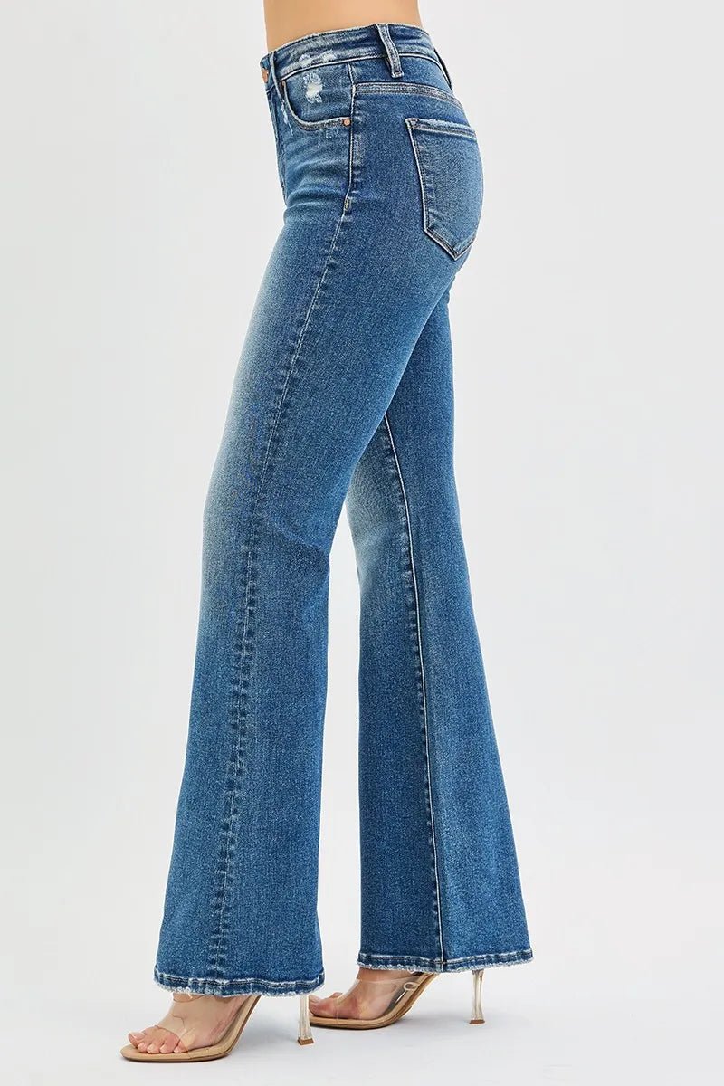 RISEN Full Size Tummy Control High Rise Flare Jeans Plus Size - Blu Lotus Boutique