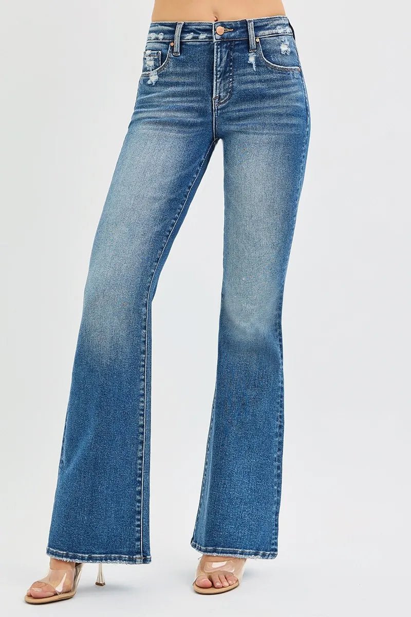 RISEN Full Size Tummy Control High Rise Flare Jeans Plus Size - Blu Lotus Boutique