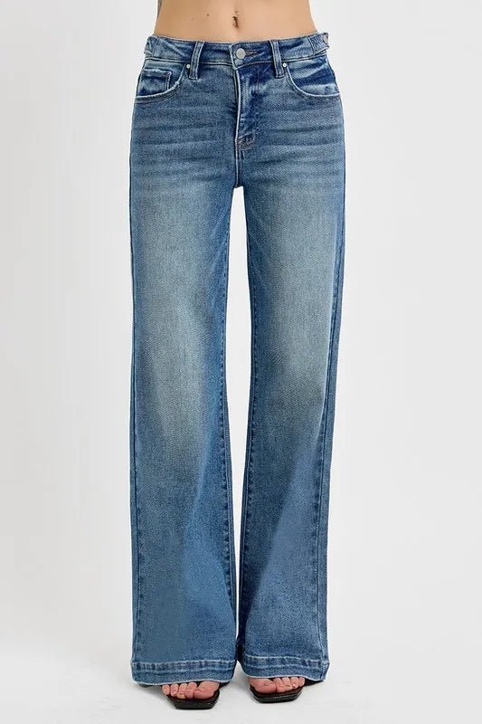 RISEN Full Size Tummy Control High Rise Wide Adjustable Waist Band Jeans Plus Size - Blu Lotus Boutique