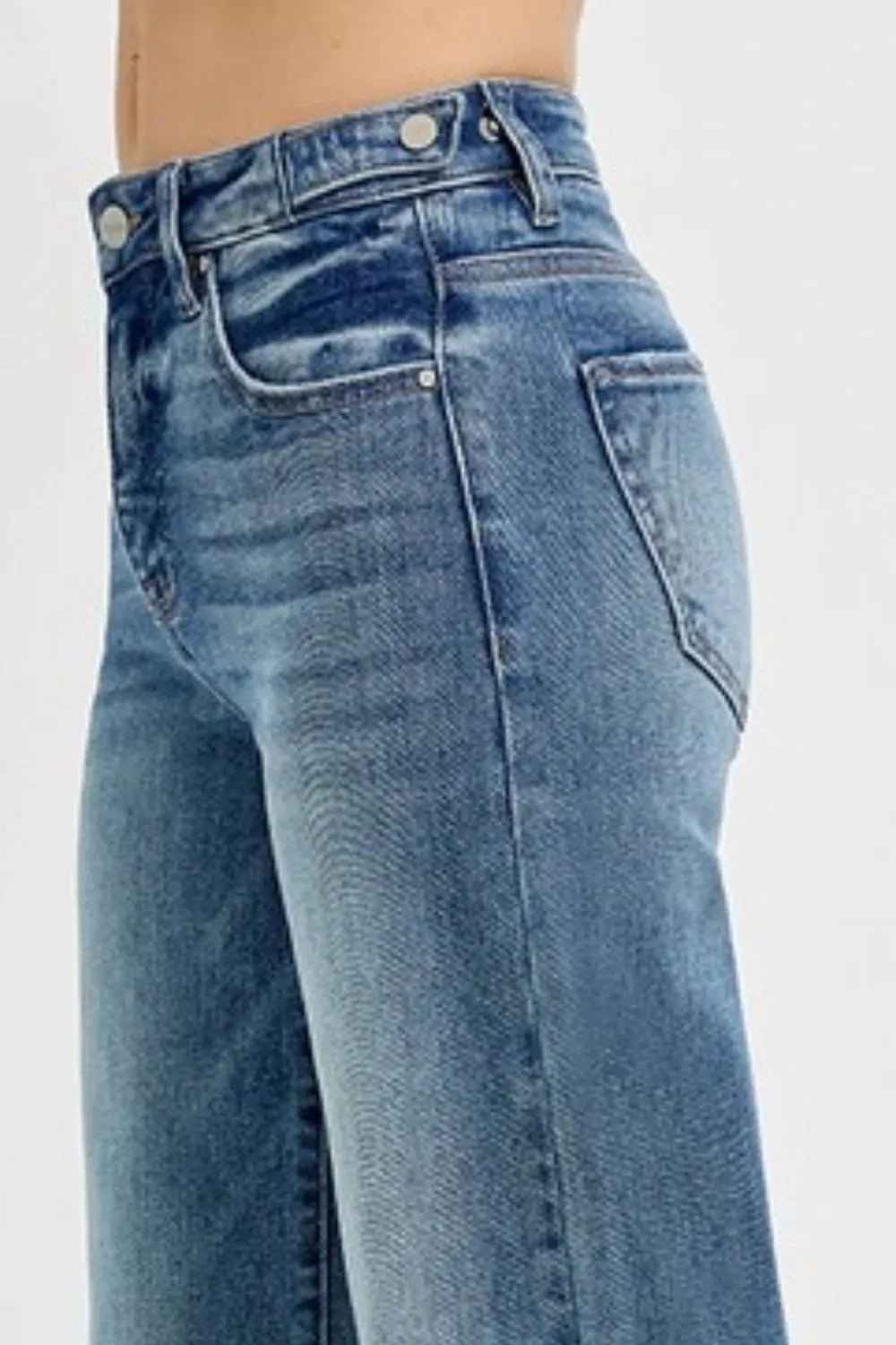 RISEN Full Size Tummy Control High Rise Wide Adjustable Waist Band Jeans Plus Size - Blu Lotus Boutique