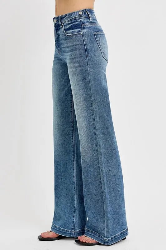 RISEN Full Size Tummy Control High Rise Wide Adjustable Waist Band Jeans Plus Size - Blu Lotus Boutique