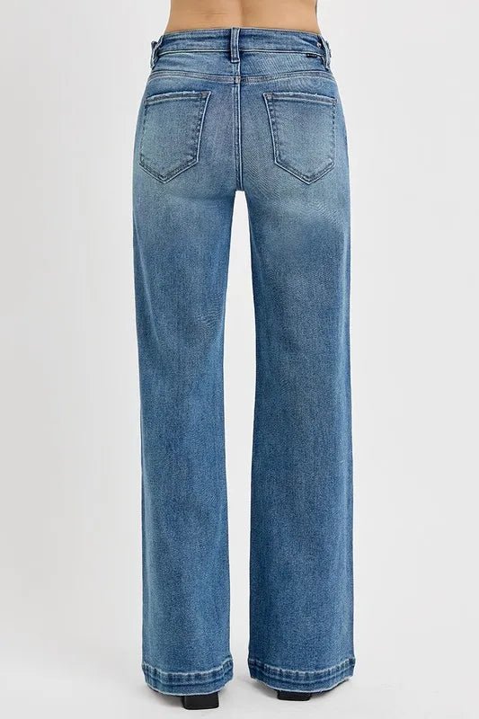 RISEN Full Size Tummy Control High Rise Wide Adjustable Waist Band Jeans Plus Size - Blu Lotus Boutique