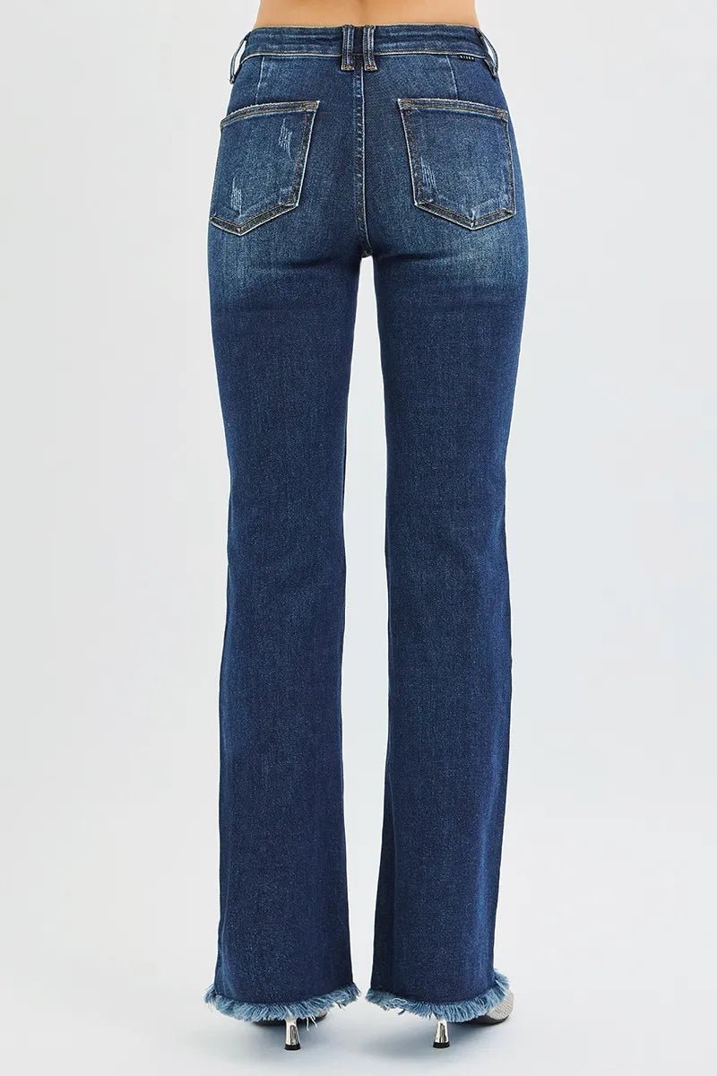 RISEN Full Size Tummy Control Mid Rise Flare Jeans Plus Size - Blu Lotus Boutique