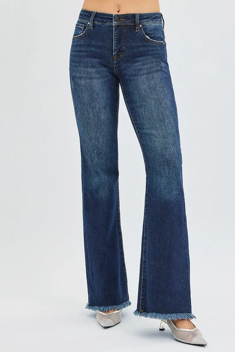 RISEN Full Size Tummy Control Mid Rise Flare Jeans Plus Size - Blu Lotus Boutique