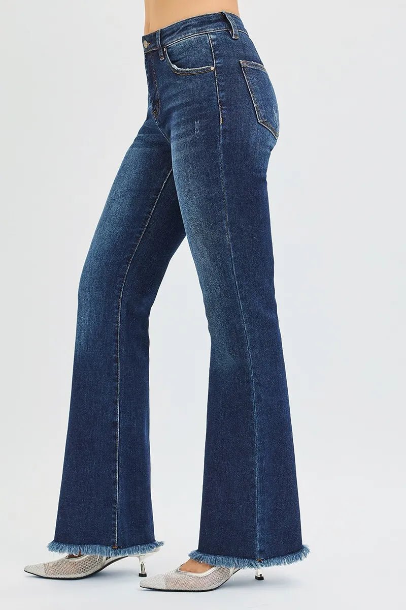 RISEN Full Size Tummy Control Mid Rise Flare Jeans Plus Size - Blu Lotus Boutique