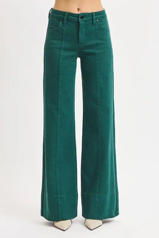 RISEN Full Size Tummy Control Mid Rise Wide Leg Jeans Plus Size - Blu Lotus Boutique