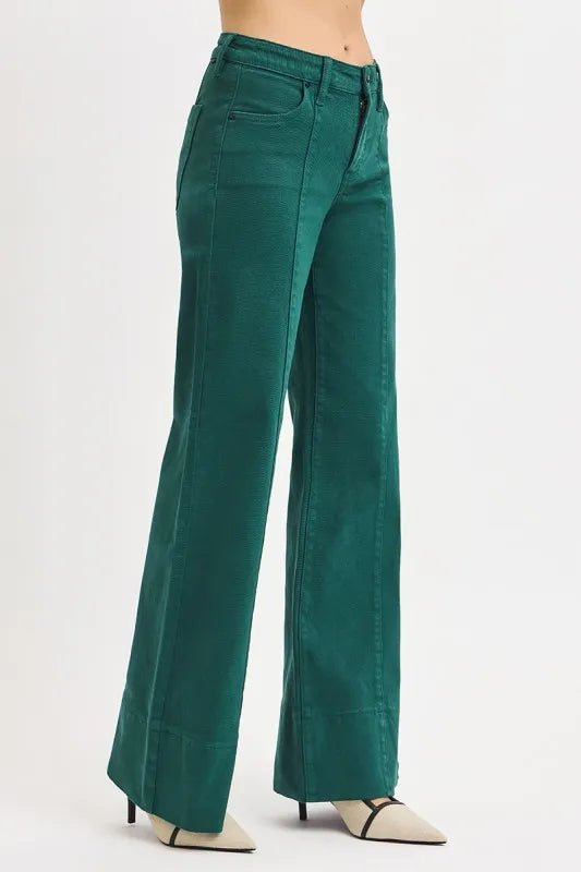 RISEN Full Size Tummy Control Mid Rise Wide Leg Jeans Plus Size - Blu Lotus Boutique