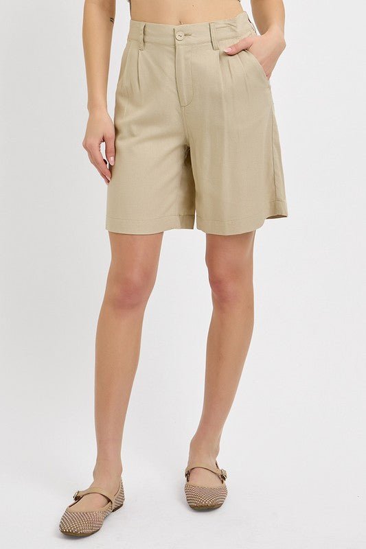 RISEN High Rise Pleated Front Shorts - Blu Lotus Boutique