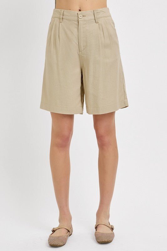 RISEN High Rise Pleated Front Shorts - Blu Lotus Boutique