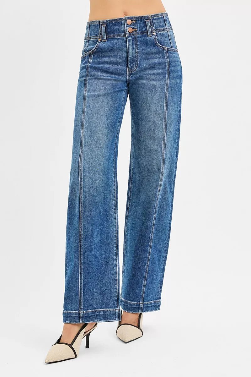 RISEN Mid Rise Fit Wide Baggy Jeans - Blu Lotus Boutique