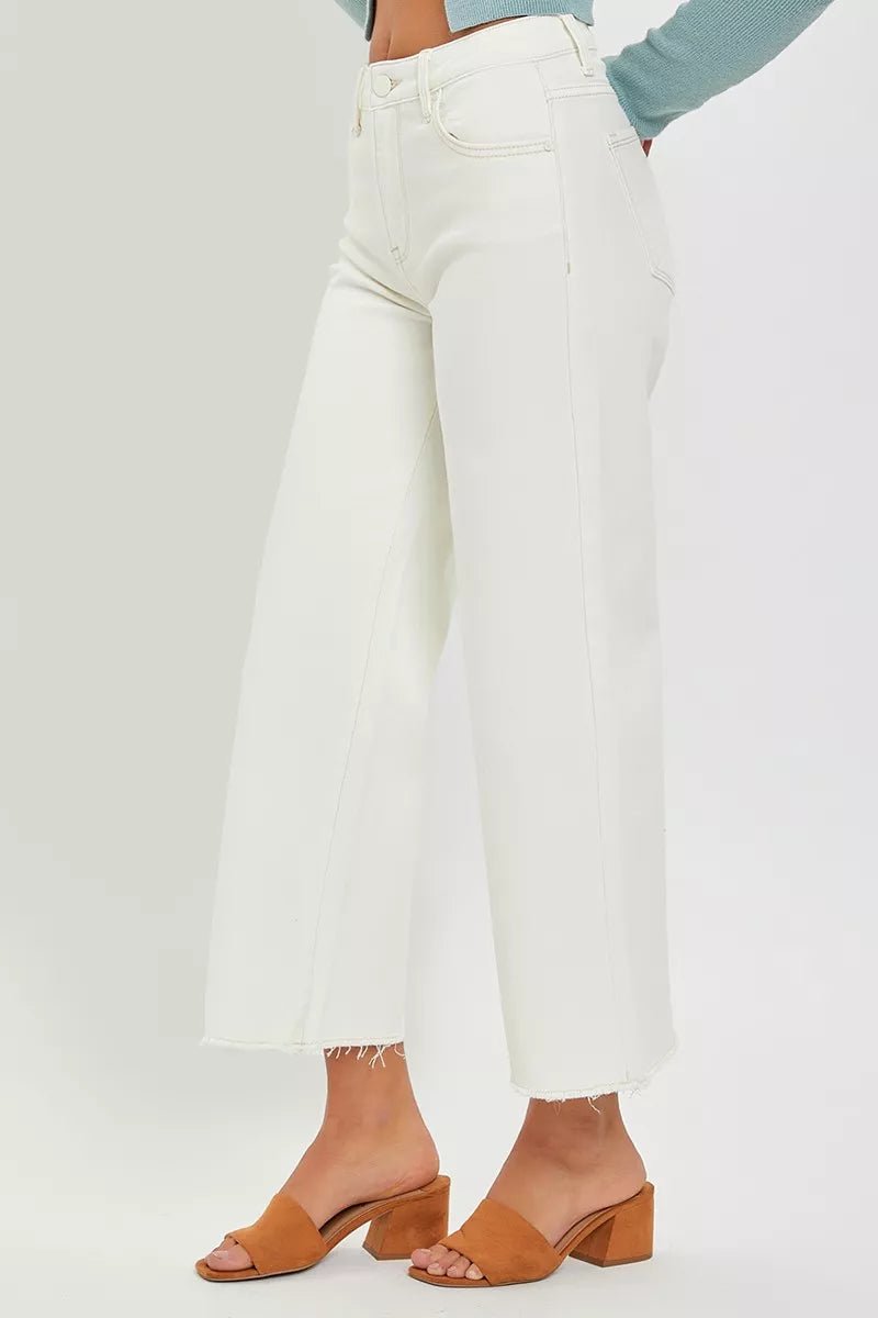 RISEN Tummy Control High Rise Crop Wide Jeans - Blu Lotus Boutique