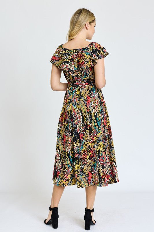 Ruffle V - Neck Sash Dress - Blu Lotus Boutique