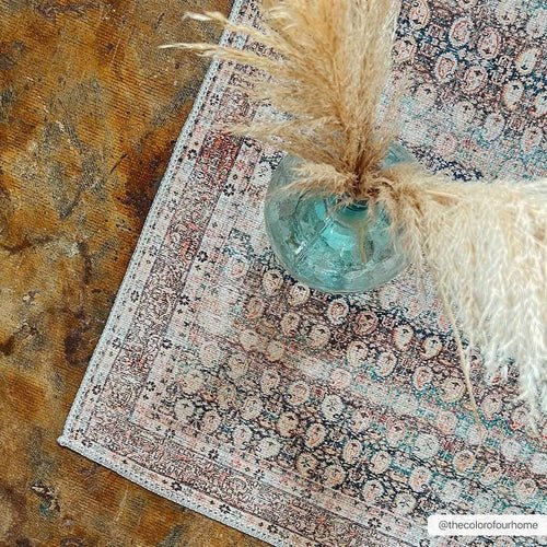 Rust Maligaya Distressed Washable Area Rug - Blu Lotus Boutique