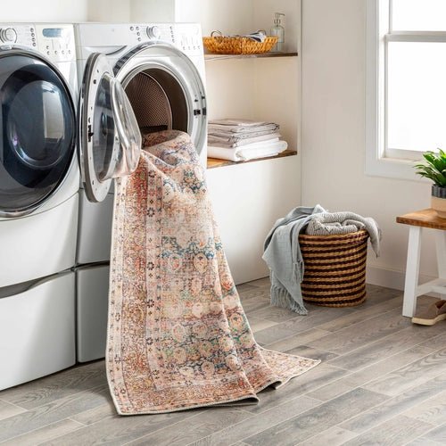 Rust Maligaya Distressed Washable Area Rug - Blu Lotus Boutique